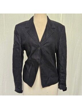 90s Vintage Black Linen Blazer, Lord & Taylor size 10
